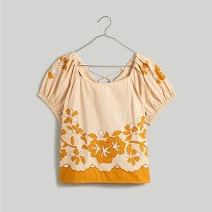 Madewell NWT embroidered lace up back top XS